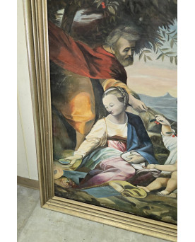 Le village de 58 brocanteurs - Grand tableau religieux – Sainte Famille en Égypte – XXe siècle – 148 x 117 cm