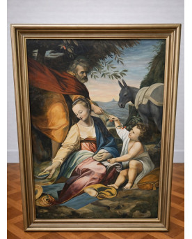 Le village de 58 brocanteurs - Grand tableau religieux – Sainte Famille en Égypte – XXe siècle – 148 x 117 cm