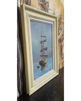 Le village de 58 brocanteurs - Reber – Marine au voilier – Huile sur toile