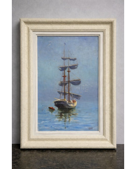Le village de 58 brocanteurs - Reber – Marine au voilier – Huile sur toile