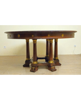 Le village de 58 brocanteurs - Grande table ronde à allonges – piètement à colonnes – époque Empire / acajou
