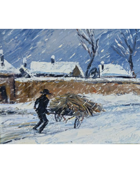 Le village de 58 brocanteurs - André Poirson - Animated Winter Scene - Oil On Canvas