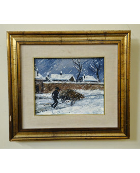 Le village de 58 brocanteurs - André Poirson - Animated Winter Scene - Oil On Canvas