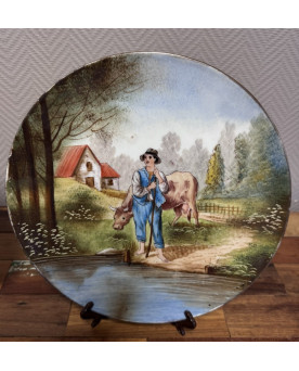 Le village de 58 brocanteurs - Paire de plats en Porcelaine fine – Décor scènes rurales, J.P.L France