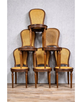 Le village de 58 brocanteurs - Série de 6 chaises dites “raquettes”, de style Louis XVI en acajou
