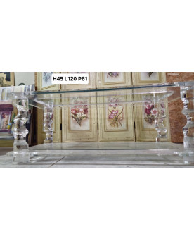 Le village de 58 brocanteurs -Table basse design Maison Roméo en lucite et verre – années 70