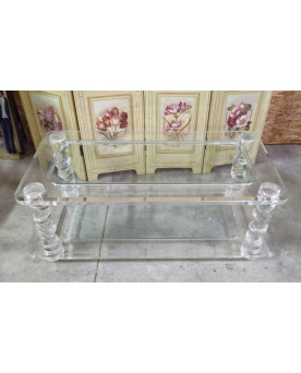 Le village de 58 brocanteurs -Table basse design Maison Roméo en lucite et verre – années 70