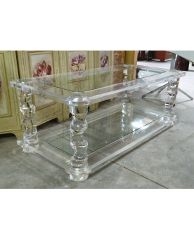 Le village de 58 brocanteurs -Table basse design Maison Roméo en lucite et verre – années 70