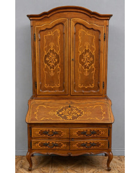Le village de 58 brocanteurs - bibliothèque cabinet de style Louis XV galbée en marqueterie