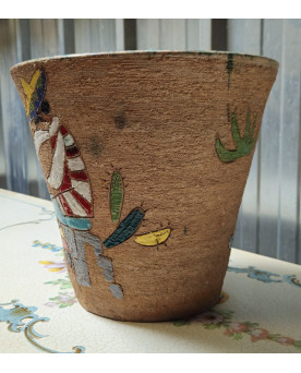 Le village de 58 brocanteurs - Cache-pot en céramique émaillée à décor mexicain – Art Déco -