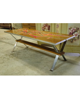 Le village de 58 brocanteurs - Table basse vintage à plateau en céramique abstraite, piètement métal – années 1960/70