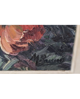 Le village de 58 brocanteurs - Huile sur toile – Bouquet de coquelicots – signée (à déchiffrer)