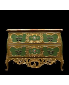 Le village de 58 brocanteurs - Commode sauteuse Vénitienne galbée style louis XV en bois doré et bois laqué