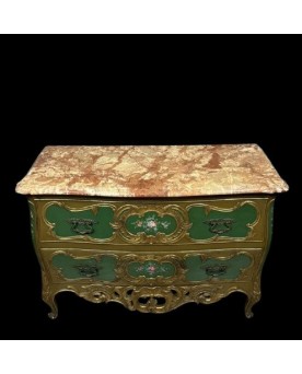 Le village de 58 brocanteurs - Commode sauteuse Vénitienne galbée style louis XV en bois doré et bois laqué