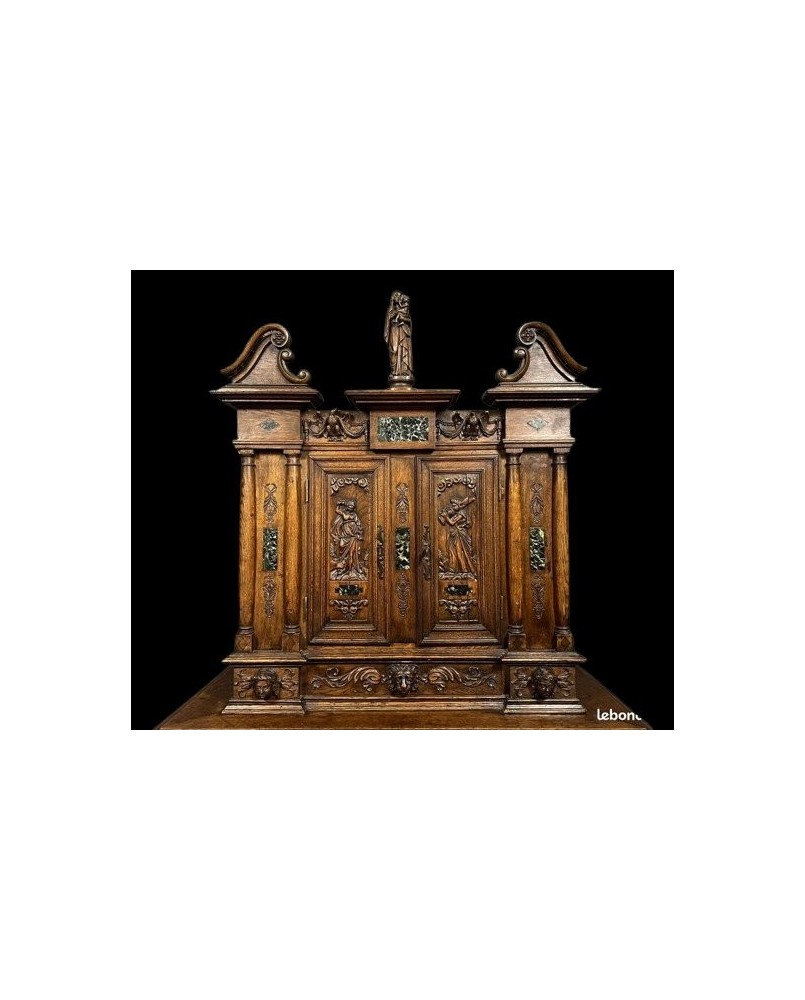 Le village de 58 brocanteurs - Importante console galbée + miroir style Louis XV en bois doré et laqué