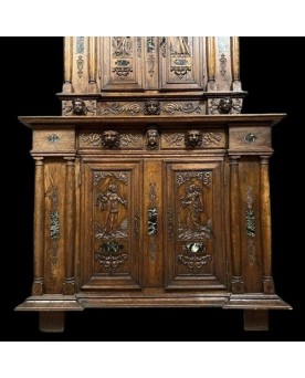 Le village de 58 brocanteurs - Attribué à La Maison Ribaillier : Cabinet Bellifontain en chêne et marbre