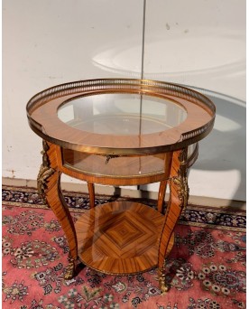 Le village de 58 brocanteurs - Table vitrine style Louis XV en bois de rose et bois de violette