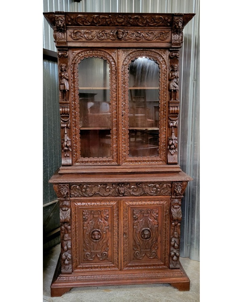 Le village de 58 brocanteurs - D'après Gauthier Poinsignon Buffet époque Art Nouveau Ecole de Nancy en noyer