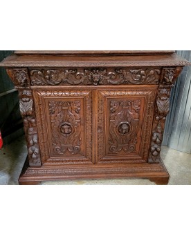 Le village de 58 brocanteurs - D'après Gauthier Poinsignon Buffet époque Art Nouveau Ecole de Nancy en noyer