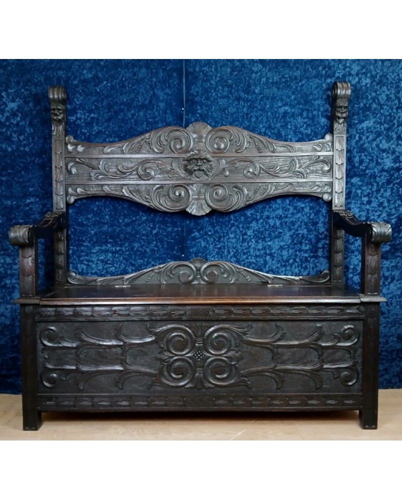 Le village de 58 brocanteurs -  Banc Coffre En Bois Massif Style Renaissance Italienne