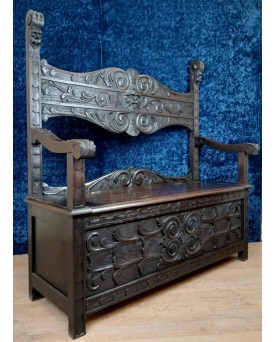 Le village de 58 brocanteurs -  Banc Coffre En Bois Massif Style Renaissance Italienne