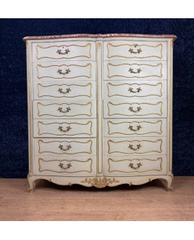 Le village de 58 brocanteurs -  Semainier Arbalète A Double Rang De Tiroirs Style Louis XV En Bois Laqué Et Doré Vers 1900