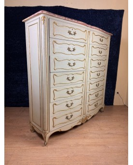 Le village de 58 brocanteurs -  Semainier Arbalète A Double Rang De Tiroirs Style Louis XV En Bois Laqué Et Doré Vers 1900