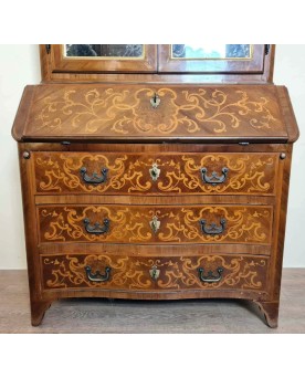 Le village de 58 brocanteurs -  Secrétaire Cabinet Style Louis XV Galbé En Noyer Et Marquèterie