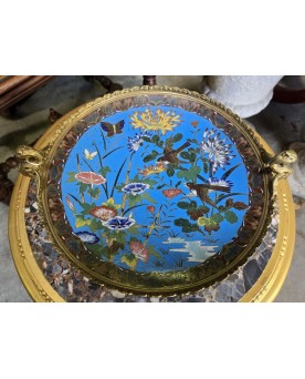 Le village de 58 brocanteurs -  Asie XIXeme : coupe cloisonnée sur talon en bronze doré