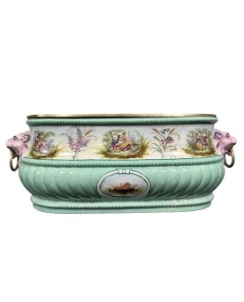 Le village de 58 brocanteurs - Important Rafraichissoir à bouteilles style Renaissance En porcelaine polychrome