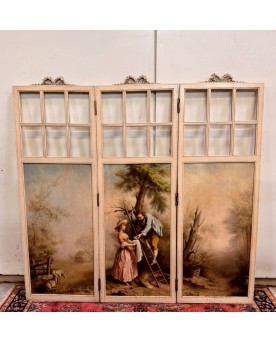 Le village de 58 brocanteurs - Paravent a trois feuilles style Louis XVI a décors Romantique et paysages