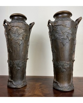 Le village de 58 brocanteurs - Grande Paire De Vases En Terre Cuite époque Art Nouveau Signés