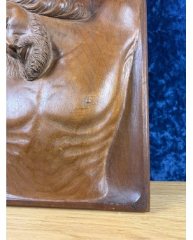 Le village de 58 brocanteurs -Sculpture En Bois Massif Représentant Le Christ à La Couronne D’épine Vers 1930