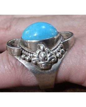 Le village de 58 brocanteurs - bague Vintage en argent et turquoise