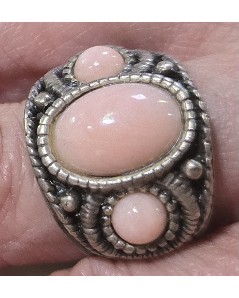 Le village de 58 brocanteurs - bague style Art Déco en argent et opale rose