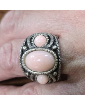 Le village de 58 brocanteurs - bague style Art Déco en argent et opale rose