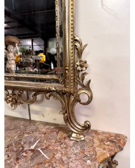 Le village de 58 brocanteurs - Importante console de chateau galbée + miroir style Louis XV en bois doré et argenté