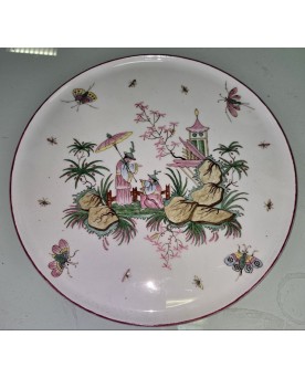 Le village de 58 brocanteurs -grand plat en céramique a décors au chinois