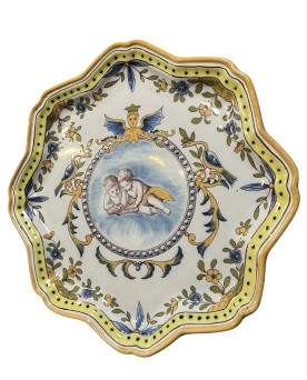 Le village de 58 brocanteurs -Grand plat polylobé en faïence de la Manufacture de Charolles
