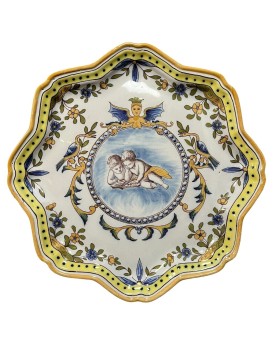 Le village de 58 brocanteurs -Grand plat polylobé en faïence de la Manufacture de Charolles