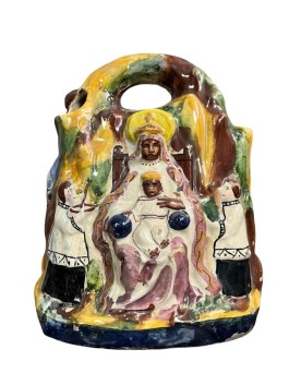 Le village de 58 brocanteurs - Rare sculpture en Majolique Espagnole représentant la vierge noire à l'enfant