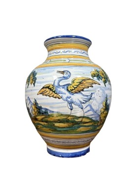 Le village de 58 brocanteurs - Talavera: vase en céramique peinte à la main à décors d'un lièvre et d'un oiseau