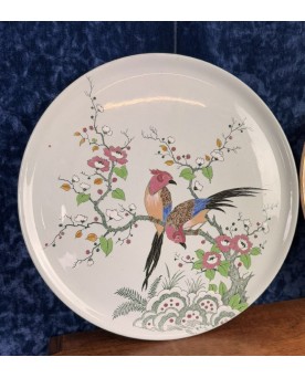 Le village de 58 brocanteurs - Longwy : grands Plats à tarte en faïence et émaux style japonisant époque Art Déco vers 1920