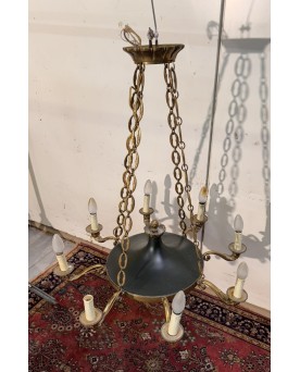 Le village de 58 brocanteurs - Grand Lustre aux dauphins a 8 bras de lumières de style empire en bronze