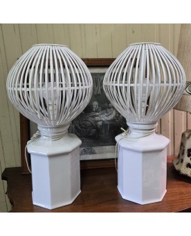 Le village de 58 brocanteurs - paire de trés grandes lampes modernistes en ceramique et bois peint