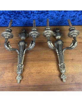 Le village de 58 brocanteurs - Paire D’appliques Style Lxvi En Bronze Doré