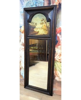 Le village de 58 brocanteurs - Grand trumeau en bois naturel avec peinture huile sur panneau