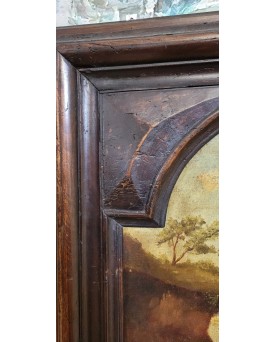 Le village de 58 brocanteurs - Grand trumeau en bois naturel avec peinture huile sur panneau