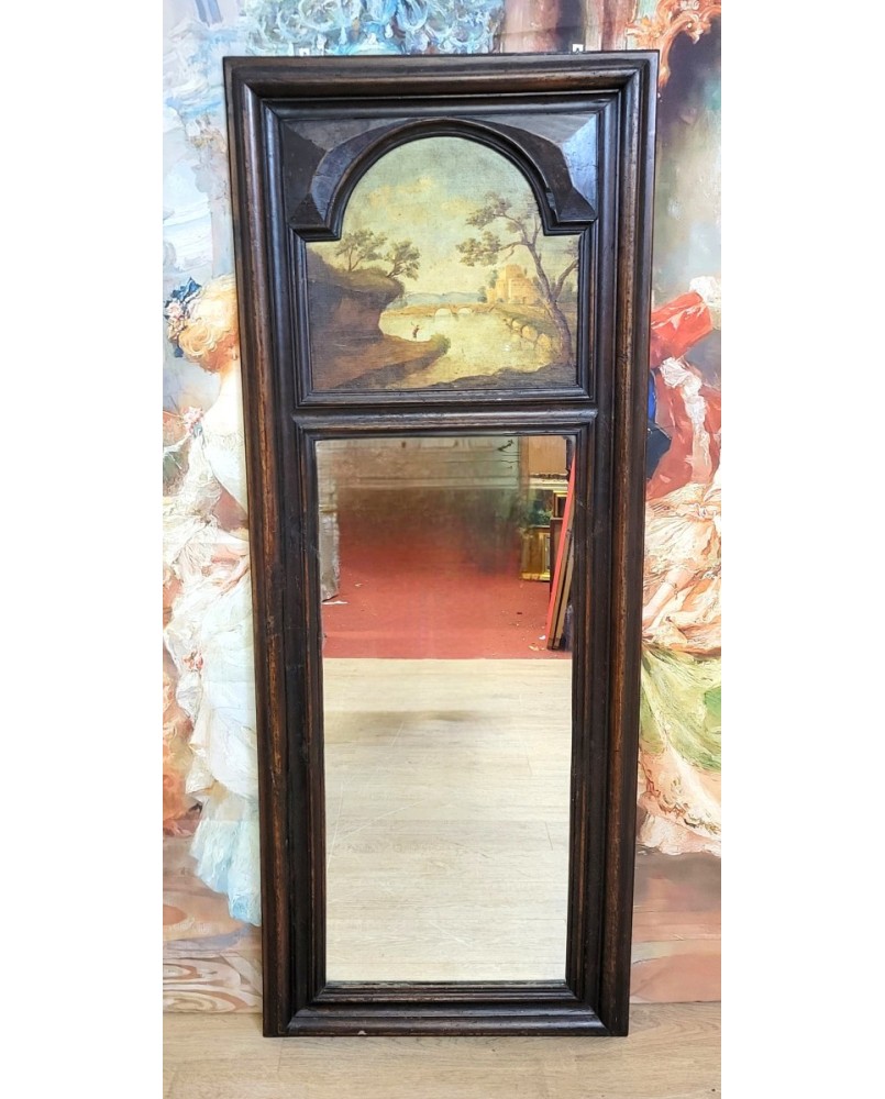 Le village de 58 brocanteurs - Grand trumeau en bois naturel avec peinture huile sur panneau