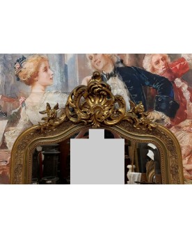 Le village de 58 brocanteurs - Grand Miroir époque Napoléon III En Bois Doré